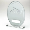 WHITE/SILVER PRINTED GLASS OVAL WITH GAELIC FOOTBALL INSERT AND PLATE - 7.25in