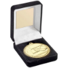 BLACK VELVET BOX AND 50mm SWIMMING MEDAL TROPHY GOLD - 3.5in