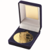 BLUE VELVET BOX AND 50mm MEDAL SWIMMING TROPHY GOLD - 3.5in