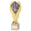 GOLD PLASTIC HOLDER + CHESS DISC ON CREAM MARBLE TROPHY (1in CEN) - 9in
