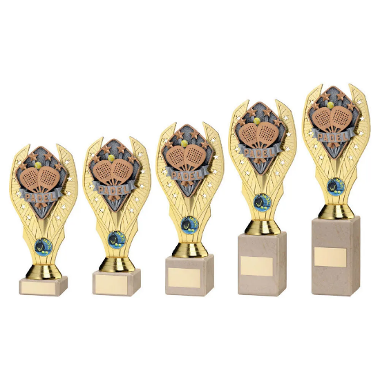 GOLD PLASTIC HOLDER + PADEL DISC ON CREAM MARBLE TROPHY (1in CEN)