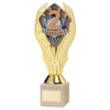 GOLD PLASTIC HOLDER + SECOND DISC ON CREAM MARBLE TROPHY (1in CEN) - 11in