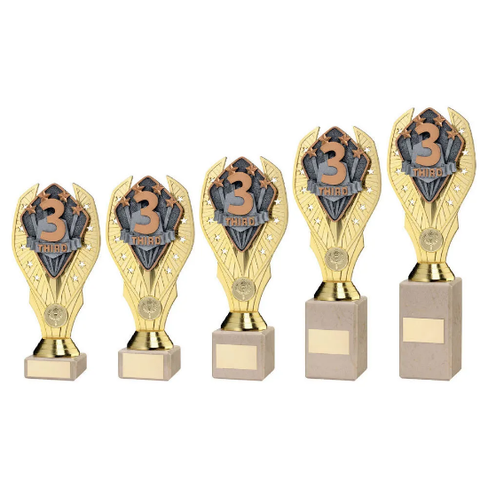 GOLD PLASTIC HOLDER + THIRD DISC ON CREAM MARBLE TROPHY (1in CEN)