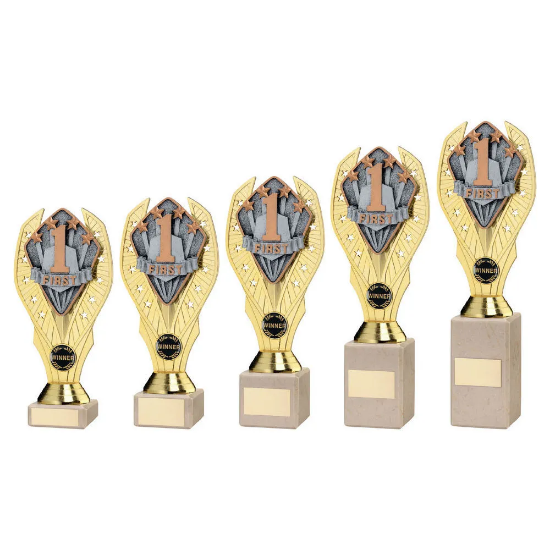 GOLD PLASTIC HOLDER + FIRST DISC ON CREAM MARBLE TROPHY (1in CEN)