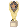 GOLD PLASTIC HOLDER + WINNER DISC ON CREAM MARBLE TROPHY (1in CEN) - 11in
