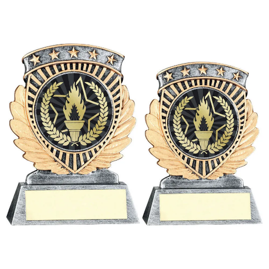 PEW/GOLD 5 STAR HOLDER WITH VINYL VICTORY TORCH INSERT & PLATE