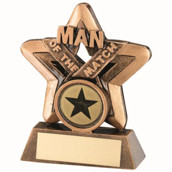 BRZ/GOLD MAN OF THE MATCH MINI STAR WITH PLATE (1in CENTRE) - 3.75in