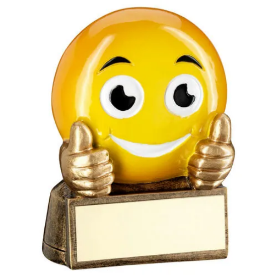 BRZ/YELLOW THUMBS UP EMOJI FIGURE WITH PLATE - 2.75in