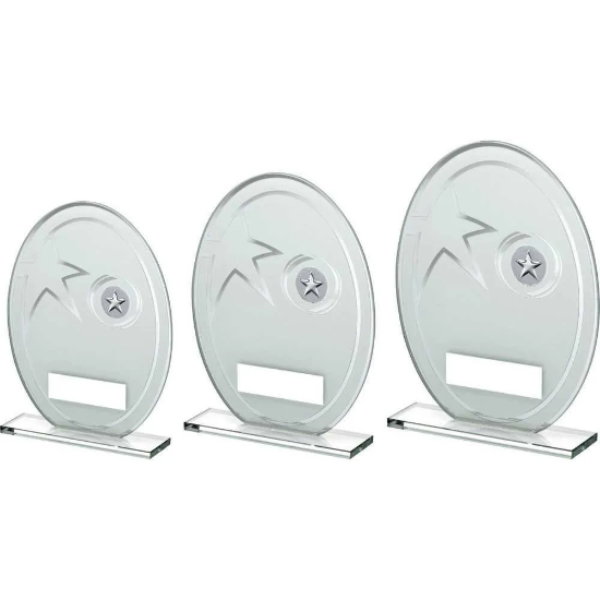 WHITE/SILVER PRINTED GLASS OVAL AND WREATH DESIGN WITH PLATE (1in CEN)