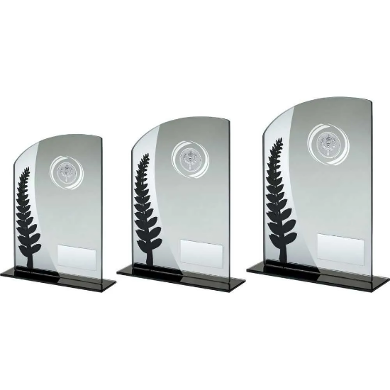 JADE GLASS PLAQUE WITH BLACK/SILVER DETAIL WITH PLATE (1in CENTRE)