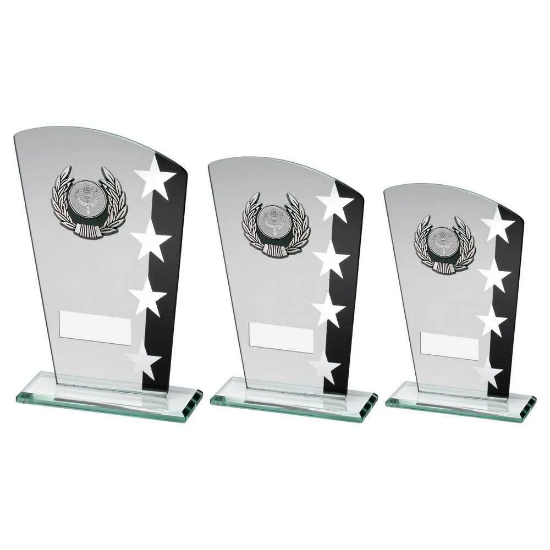 JADE/BLK/SILV GLASS PLAQUE WITH SILV/BLK TRIM TROPHY (1in CENTRE)