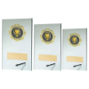 JADE GLASS RECTANGLE PLAQUE WITH GOLD TRIM TROPHY (2in CENTRE)