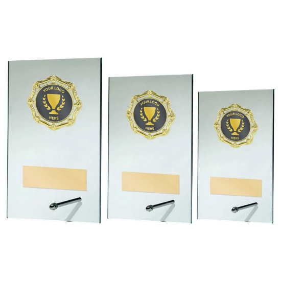JADE GLASS RECTANGLE PLAQUE WITH GOLD TRIM TROPHY (2in CENTRE)