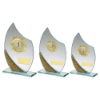 JADE/SILV/GOLD GLASS PLAQUE WITH GOLD TRIM TROPHY