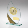 JADE/SILV/GOLD GLASS PLAQUE WITH GOLD TRIM TROPHY - (2in CENTRE) - 8in