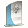 JADE/BLUE GLASS PLAQUE WITH SILVER TRIM TROPHY - (1in CENTRE) 5.25in