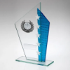JADE/BLUE/SILV GLASS WITH SILVER/BLACK TRIM TROPHY (1in CEN) - 8in