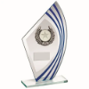 JADE/BLUE/SILVER SAIL GLASS WITH SILV/BLK WREATH TRIM TROPHY (1in CEN) - 8in