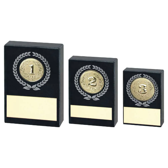 BLACK MARBLE WITH SILVER/GOLD WREATH AND PLATE (1in CENTRE)