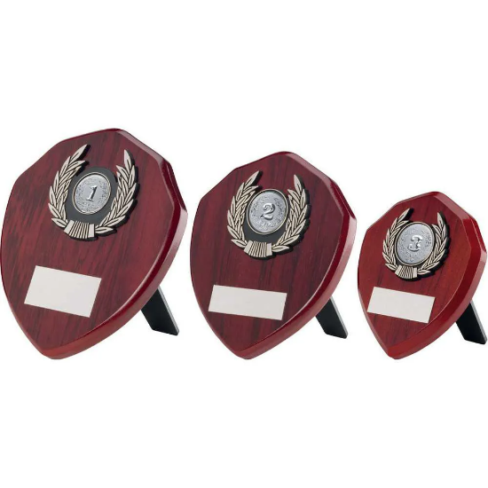 ROSEWOOD SHIELD AND SILVER TRIM ASSEMBLED TROPHY (1in CENTRE)