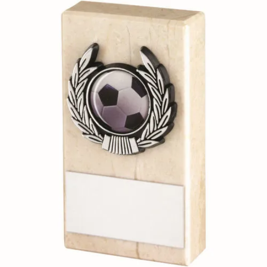 CREAM MARBLE AND SILVER TRIM ASSEMBLED TROPHY (1in CENTRE) - 4 x 2in