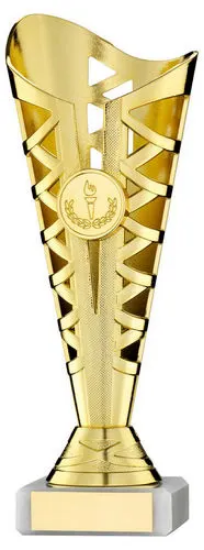 GOLD PLASTIC TITAN CUP ASSEMBLED ON MARBLE (1in CEN) - 8.75in