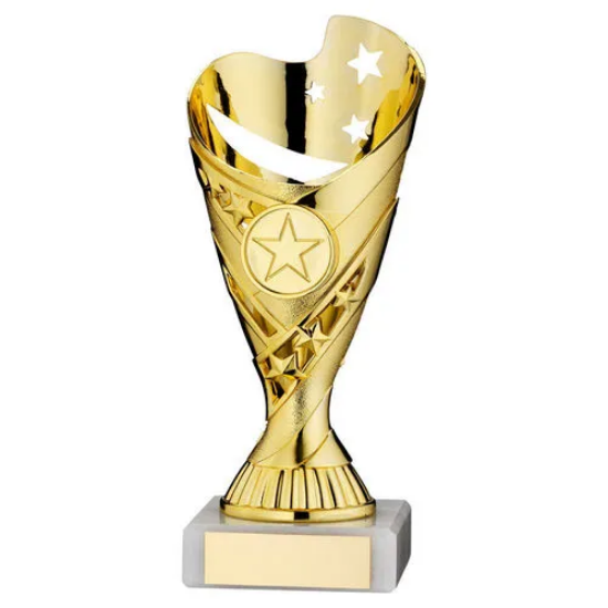 GOLD PLASTIC SABRE CUP ASSEMBLED ON MARBLE     (1in CEN) - 7in
