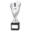 SILVER PLASTIC SABRE CUP ON BLACK MARBLE ASSEMBLED TROPHY (1" CEN) - 6.75in