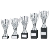 SILVER PLASTIC FLASH CUP ON BLACK MARBLE ASSEMBLED TROPHY (1" CEN)