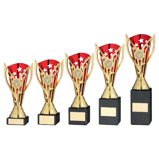 GOLD/ PLASTIC FLASH CUP ON BLACK MARBLE ASSEMBLED TROPHY (1" CEN)