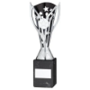 SILVER/BLK PLASTIC FLASH CUP ON BLK MARBLE ASSEMBLED TROPHY (1" CEN) - 9in