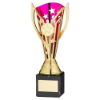 GOLD/PURPLE PLASTIC FLASH CUP ON BLK MARBLE ASSEMBLED TROPHY (1" CEN) - 10in