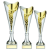 SILVER/GOLD PLASTIC STIPPLED TROPHY CUP WITH PLATE