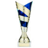 GOLD/BLUE PLASTIC V STEM TROPHY CUP WITH PLATE - 8.5in