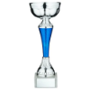 SILVER/BLUE SNAKESKIN TROPHY CUP WITH PLATE - 8.5in