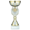 GOLD/MATT SILVER TROPHY CUP WITH PLATE (2in CENTRE) - 11.25in