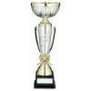 GOLD/MATT SILVER 3 STRIPE TROPHY CUP WITH PLATE (2in CENTRE) - 13.75in
