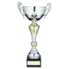 SILVER/GOLD TROPHY CUP WITH HANDLES AND PLATE - 11in