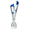 SILVER/BLUE METAL WREATH TROPHY CUP WITH PLATE - 18.5in
