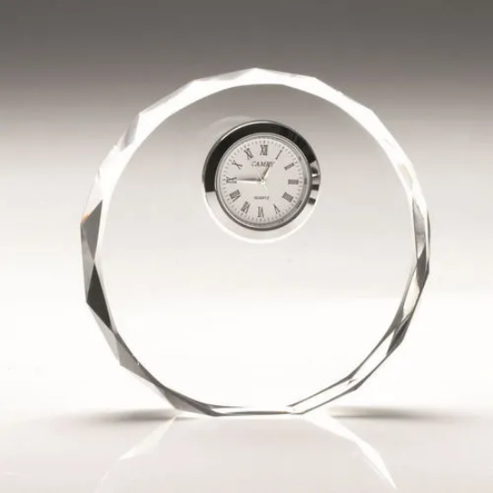 CLEAR GLASS ROUND CLOCK (20mm THICK) - 4.5in