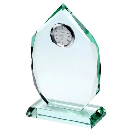 JADE GLASS DIAMOND PLAQUE WITH CLOCK (15mm THICK) - 6.5in