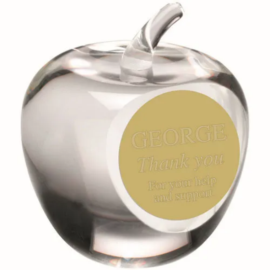 CLEAR GLASS APPLE PAPERWEIGHT WITH PLATE -   3.5in