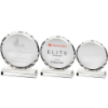 CLEAR GLASS CIRCLE WITH FACETED EDGE ON BASE  (25mm THICK)