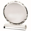 CLEAR GLASS CIRCLE WITH FACETED EDGE ON BASE  (25mm THICK) - 8in