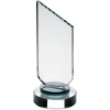 CLEAR GLASS PLAQUE WITH BLACK NECK AND ROUND BASE - 7.5in