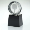 CLEAR GLASS GOLF CIRCLE WITH IMAGE ON BLACK PLINTH - 6.75in