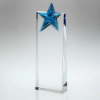 CLEAR GLASS WEDGE WITH BLUE GLASS STAR - 10in