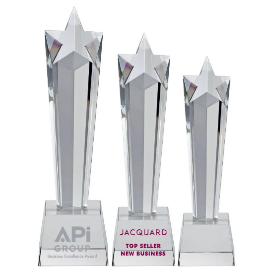 CLEAR GLASS STAR COLUMN ON BASE