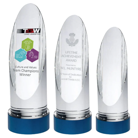 CLEAR GLASS ROUND COLUMN ON  METAL BASE (70mm DIAMETER)