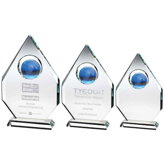 CLEAR GLASS DIAMOND PLAQUE WITH  GLOBE